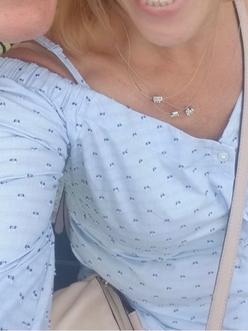 Banana Republic Light Blue Off-Shoulder Micro-Print Top